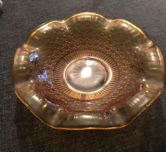 Carnival Glass Marigold Amber  Ruffled Edge Shallow Dish Iridescent Art Deco