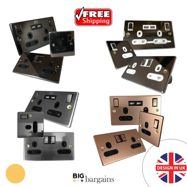 Single Double 13A with 2 USB Charger Port Outlet UK Plug Wall Socket 2 Gang