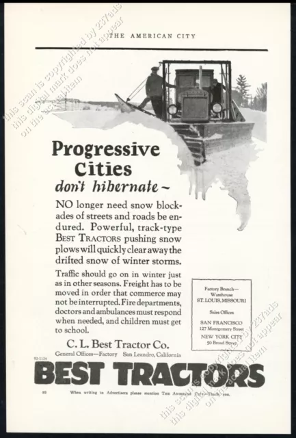 1924 CL Best tractor plowing snow photo vintage trade print ad 2