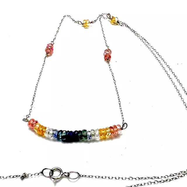 Natural Multi Colored Sapphire Necklace Solid 14K White Gold 5th Anniversary 2