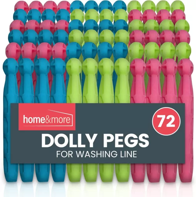 72 Strong Dolly Pegs | Durable Plastic Laundry Washing Clothes Line Coloured Peg