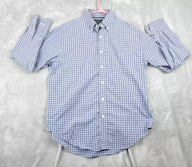 Lauren Ralph Lauren Shirt Mens 16 34/35 Blue Check Button Down Non-Iron Stretch