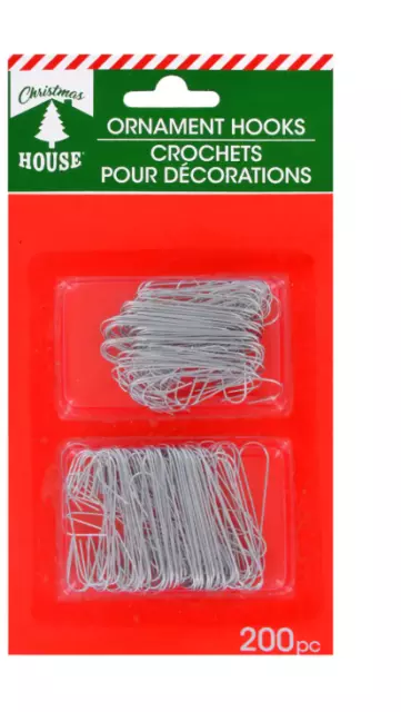 NEW 200 Christmas House Ornament Hooks Tree Hangers Metal Wire 2 Sizes ~ Silver