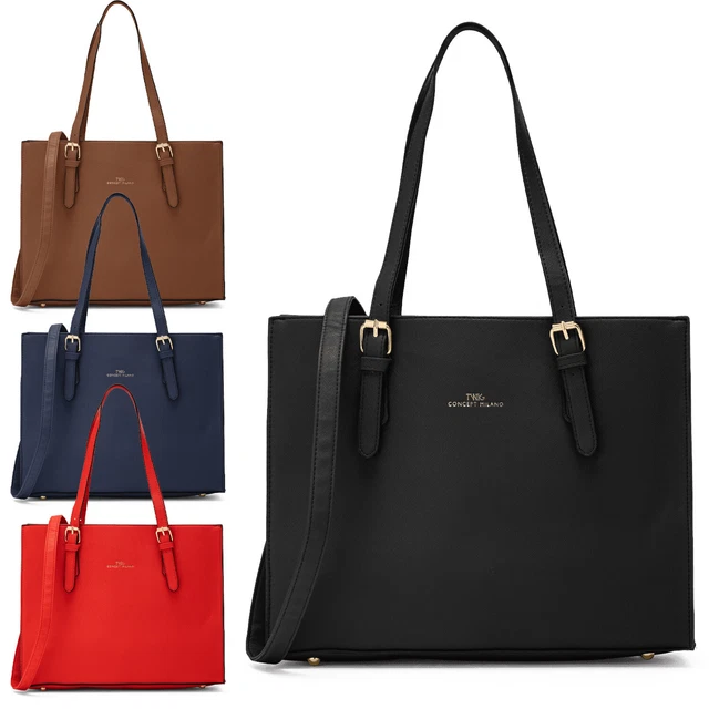 Borsa Tote Donna Pomelo Best - Grande, In Pelle PU Morbida, Tracolla O A Mano, Per Laptop 13", Nero O Colorata - Foto 5