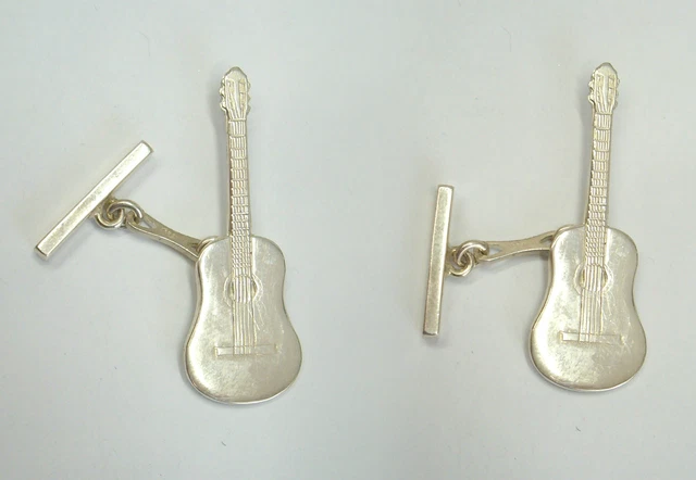 Boutons De Manchette HONEY BEAR - Design Guitare Argenté, Pour Homme, Cadeau Mariage Ou Cérémonie