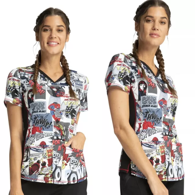 Marvel Comics Cherokee Scrubs Tooniforms V Neck Top TF783 Small