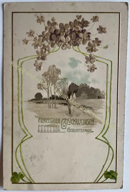AK alte Postkarte Motiv Geburtstag Glückwunsch um 1904 Jugendstil Blumen