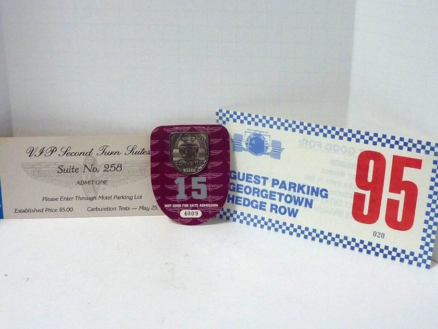 Rare SILVER 1995 Indy 500 Pit Badge w/ Scarce HEDGE ROW Parking Pass + EXCELLENT