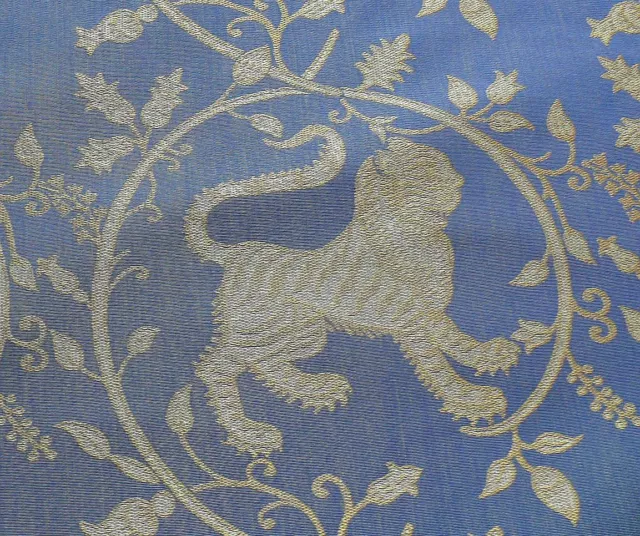 Bty Lee Jofa Kalabagh Weave Saphire Blue Gold Tiger Sniffs Rose Msrp$259/Y