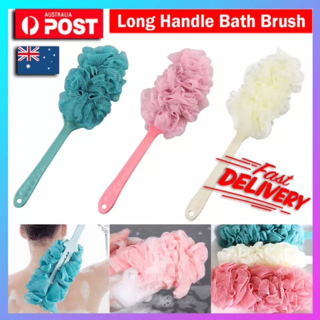 Mesh Puff Body Sponge Bath Soft Scrubber Loofah Back Shower AU Brush Long Handle