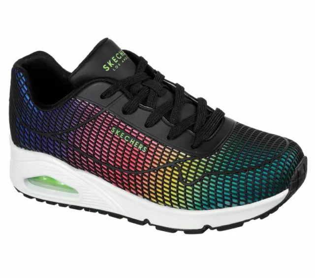 SKECHERS STREET NEW Uno Eye Catching black rainbow memory foam air trainers  3-8 £70.99 - PicClick UK