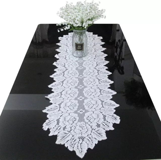 13"x45" White Vintage Embroidered Lace Table Runner Mats Dresser Scarf Doily