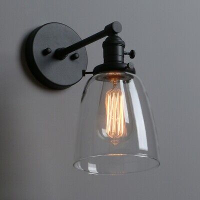 Vintage Industrial Rustic Wall Lamp Sconce Bell Clear Glass Shade Light w Switch
