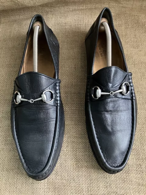 GUCCI 202701 Mens Black Leather Horsebit Loafers Size US 11 || EU 44 E