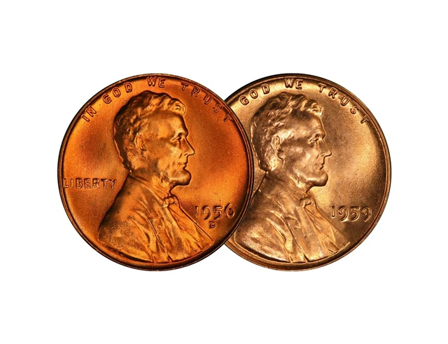 1956 D 1959 P Lincoln Wheat Memorial Cent 1c Brilliant Uncirculated 2 Set