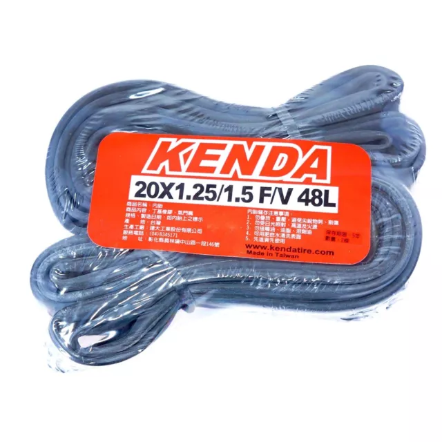 KENDA 20x1.25/1.5 48mm(L) F/V Presta/French Folding Bike 406 Inner Tubes - 2 pcs