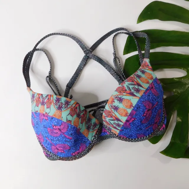 MAAJI Tropical Pineapple Bird Print Underwire Bikini Top Strappy Boho Medium