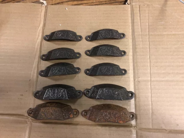ORNATE c1880 SET of 11 matching authentic VICTORIAN cabinet pull hardware 3/3.5”