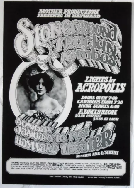 Stoneground Hayward Theater Randy Tuten 1972 Concert Poster