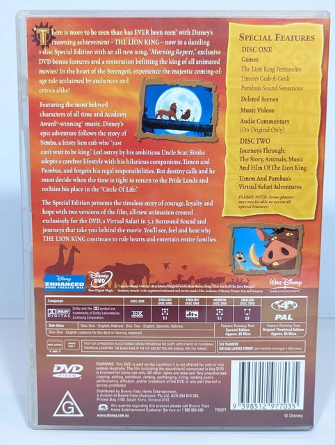 THE LION KING DVD 2-Disc Special Edition Disney - Very Good $6.49 ...