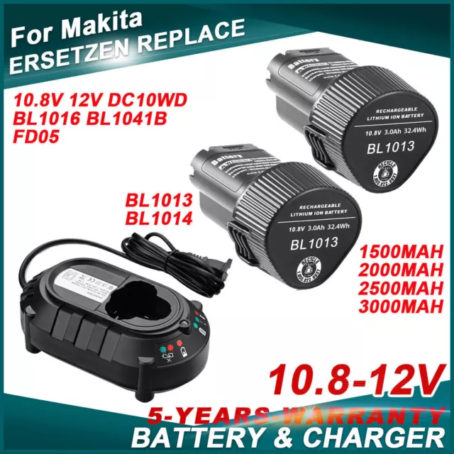 Pour Makita 10,8V 4,8Ah Batterie/Chargeur BL1013 BL1014 10,8V-12V DC10WA