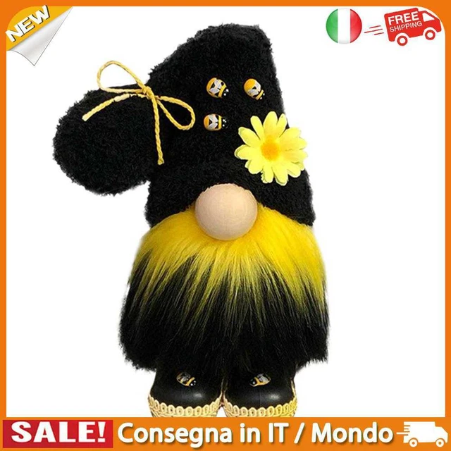 IT Sunflowers Gnome Bee Plush Doll, Faceless Nisse Elf Dwarf Tomte (Black)