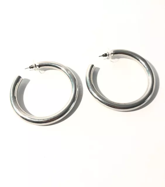 Women’s Vintage Large 2” Silver Tone Puff Hoop Earrings-Fashion Jewelry Earrings