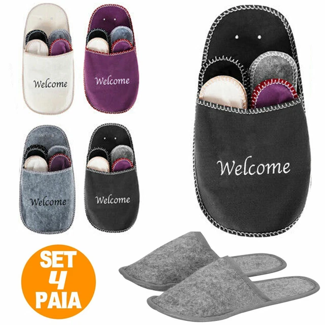 SET 4 PAIA Pantofole Pattine In Feltro Per Ospiti Con Pantofola Porta  Ciabatte EUR 12,99 - PicClick IT