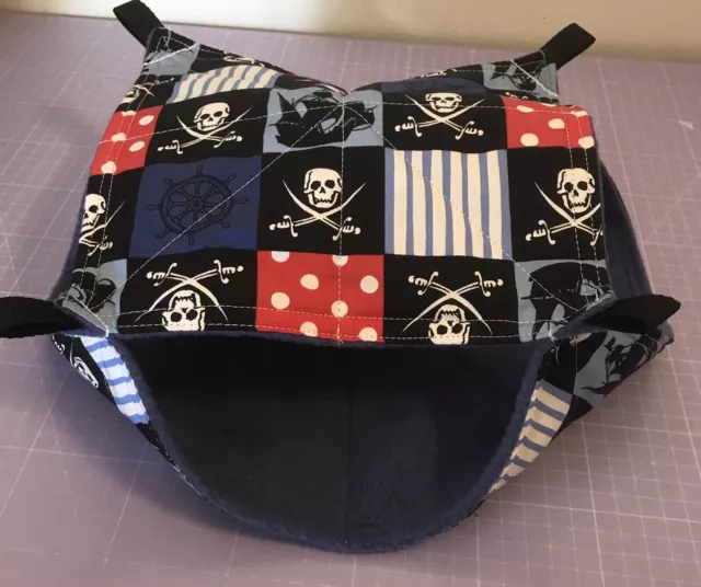 New Double Decker Quilted Hammock For Rats+small Animals. SKULLS + BLUE FLEECE☠️