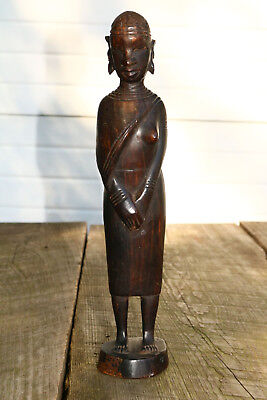 Lot 2 Primitive Hand Carved Wood Figures African Statues Unique Wood Art Girl YM 2