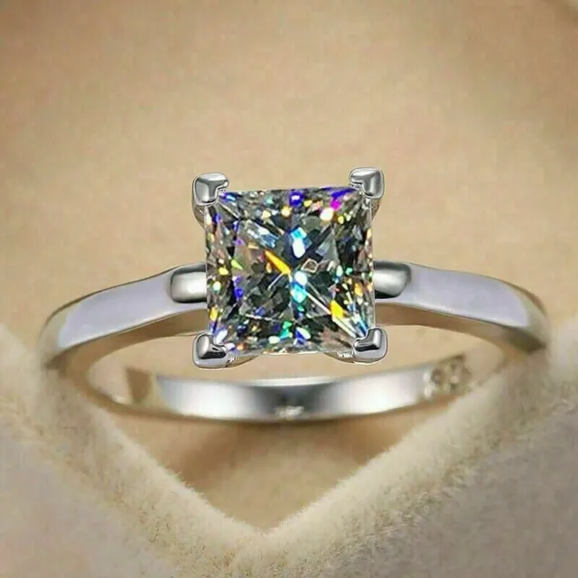 Impressive 4 Ct Princess Cut Real Treated Diamond Engagement Ring 925 Silver!