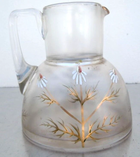 Pichet carafe verre emaille decor fleurs d'époque Art Nouveau