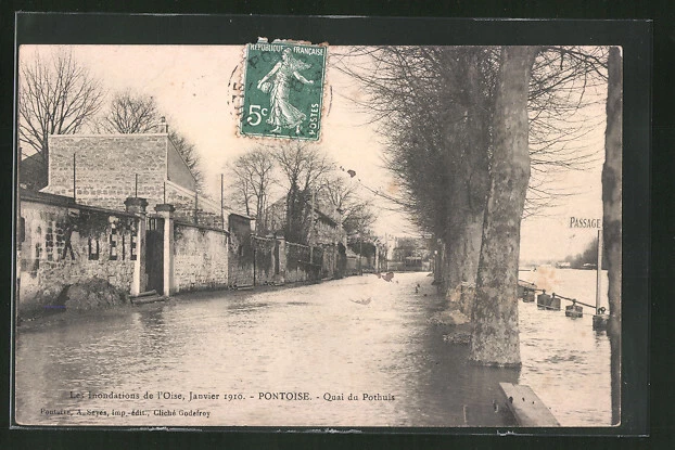 CPA Pontoise, Les Inondations de l´Oise, Janvier 1910, Quai du Ponthuis, inonda