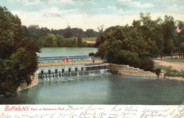 Vintage Postcard 1905 Dam at Delaware Park Buffalo NY New York Pub H.C. Leighton