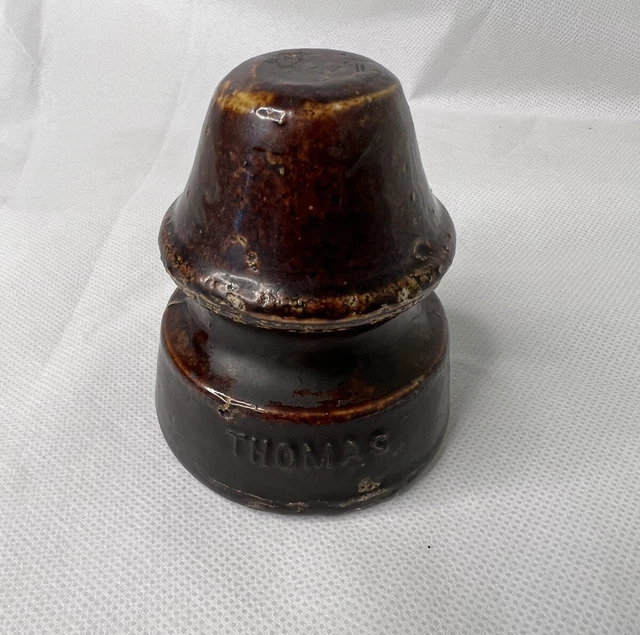 Antique Thomas Porcelain Electrical Insulator High Voltage Deep Brown/Black,
