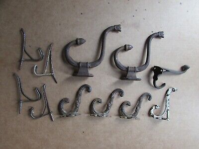 Antique Iron Coat Hooks Lot 11 Pieces Some Different Old