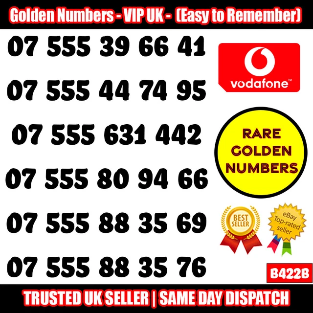 Golden Numbers VIP UK SIM - Easy to Remember & Memorize Numbers LOT - B422B