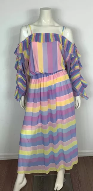 Blugirl blumarine abito vestito lungo righe 44 D38 volant plisse luxury T6501