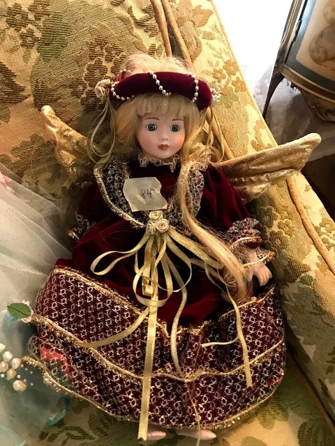 16" Seymour Manns Connoisseur Porcelain Doll Stand Angelica Burgundy Angel