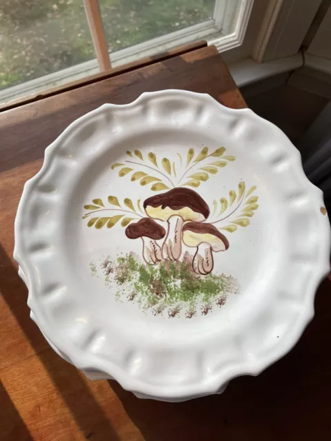Set 8 Hand Painted Italian Majolica Plates 8 1/2" Mushroom Signed