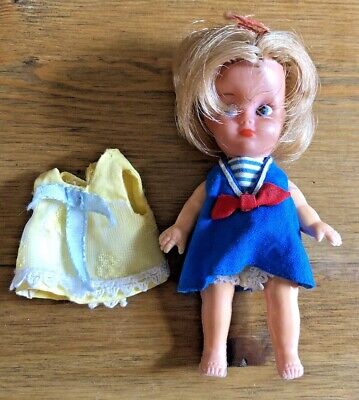 VINTAGE 1960'S  4” Remco Toddler Child Doll With Extra Dress.