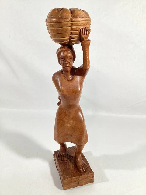 Haiti Handcarved Wooden Woman Statue H13-1/4” x D4-1/4” x W2-3/4”