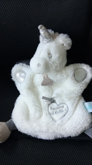 Doudou marionnette licorne blanc argenté Poussière d'étoiles BABY NAT' babynat