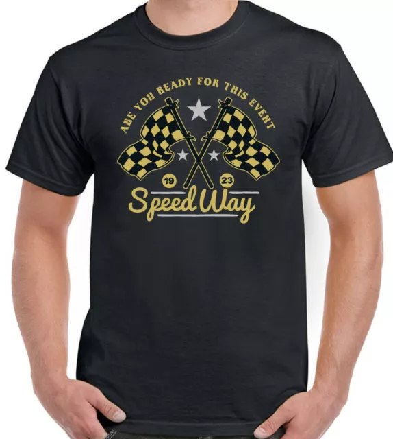 Motorbike T-Shirt Speedway Mens Motorcycle Racing Greaser Cafe Racer Bike Flags