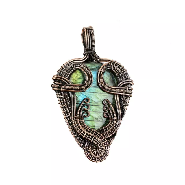 Gift For Women Jewelry Wire Wrapped Pendant Copper Labradorite Gemstone 2.76