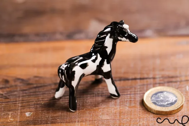 Black and White Small Ceramic Horse Calf Figurine Collectable Ornament Pottery