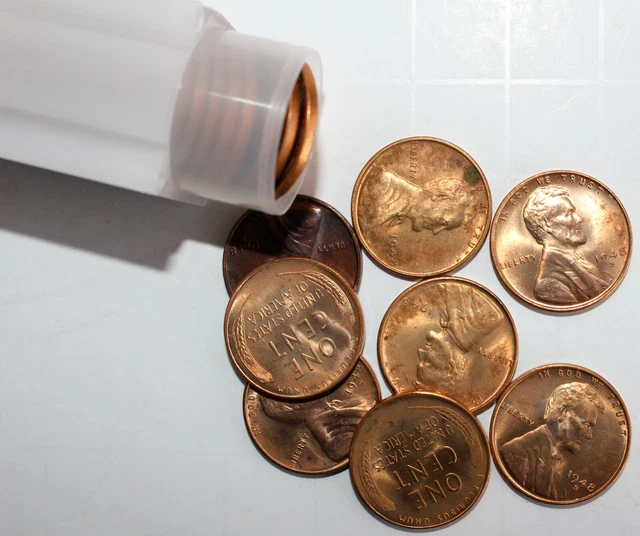 1 Roll of 50 1948 S Lincoln Wheat Cents Coins 1c US Pennies UNC San Francisco