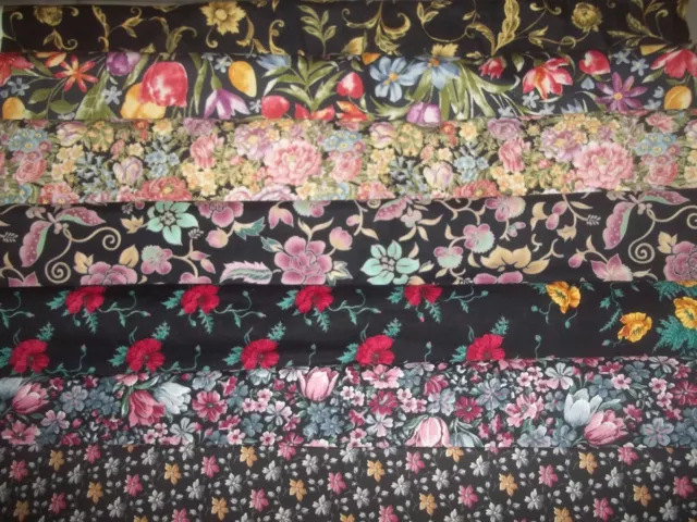 FLOWERS on BLACK floral Spring Cotton quilt FABRIC U-Pick SEE INFO 1/2 yd BTHY
