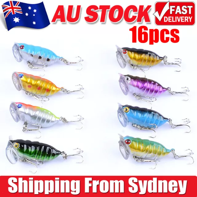 16pcs Mini Cicada Fishing Lures Topwater Popper Crawler Surface Bream Bass Perch