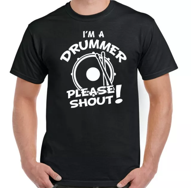 I'm a Drummer Please Shout Mens Funny Drumming T-Shirt Drum Kit Cymbals Band Top